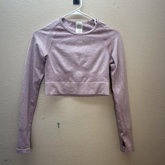 Gymshark Tops - Gymshark Flex Sports Long Sleeve Crop Top Pink Logo Women's M Gym Athletic